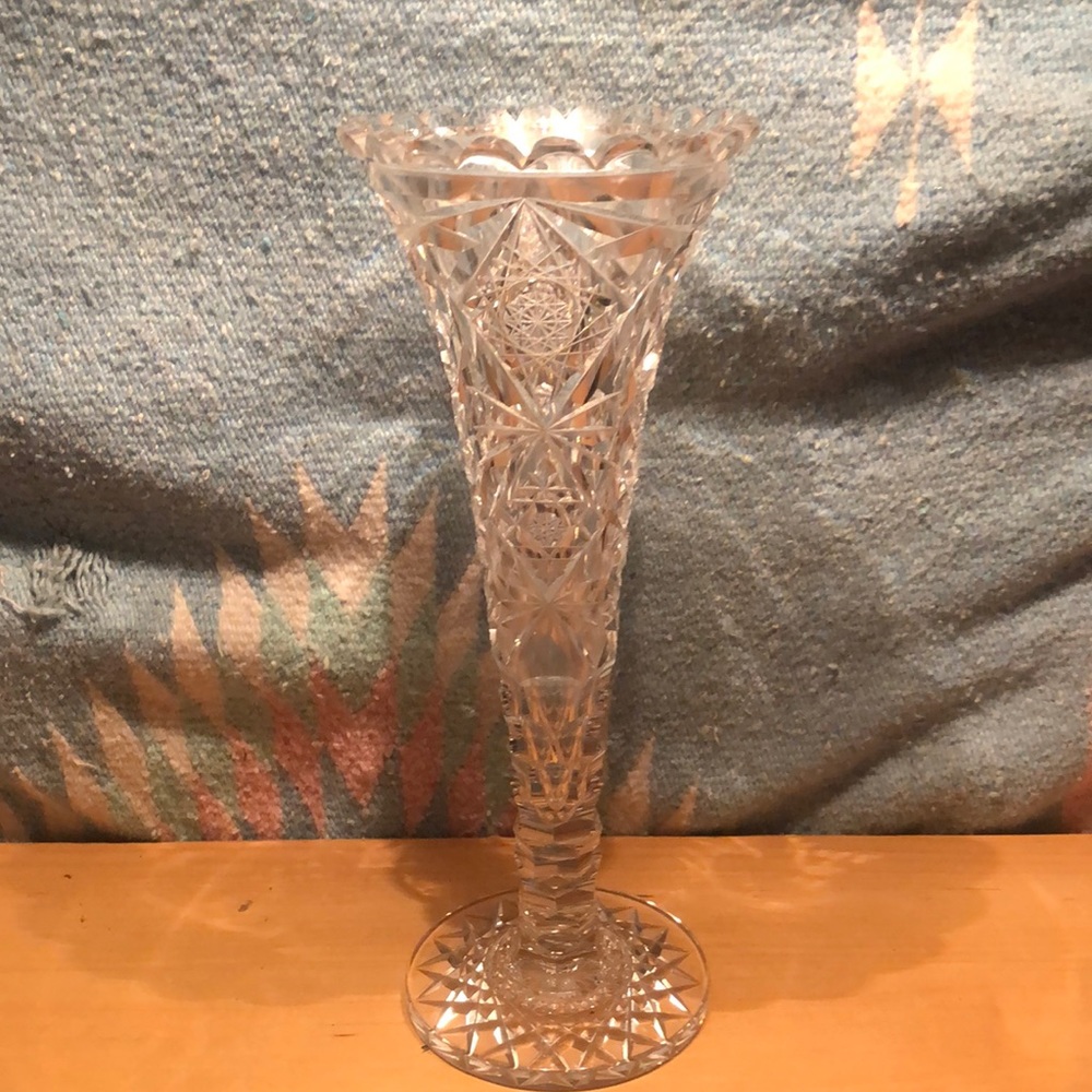 Hawkes vintage brilliant cut crystal trumpet vase
